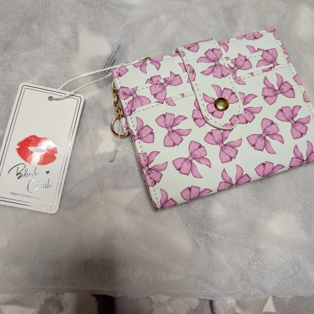 White Wallet with Pink Bow Print & Gold Snap